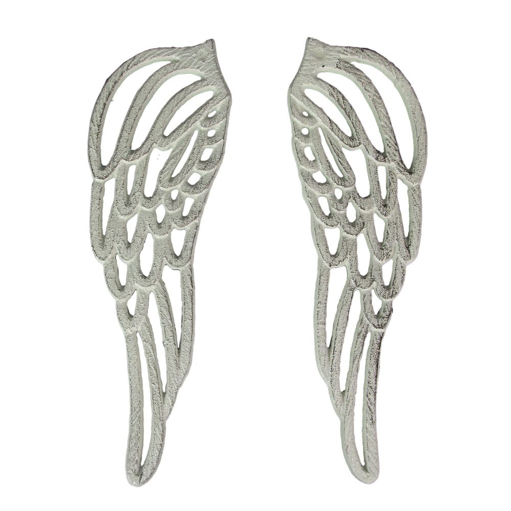 Antique White Finish Cast Iron Angel Wings Wall Sculptures Set -serene Angelic🐹